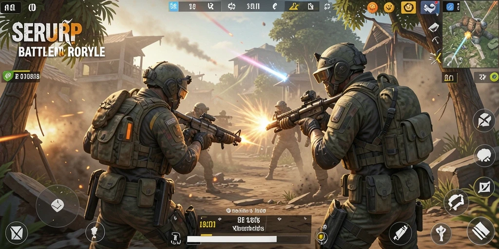 Gameplay seru di <strong>SERURP</strong> dengan pertempuran intens dalam arena Battle Royale.
