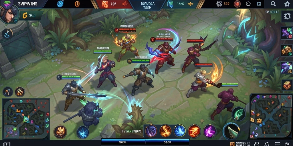 Screenshot SVIPWINS menampilkan aksi seru dalam permainan MOBA.