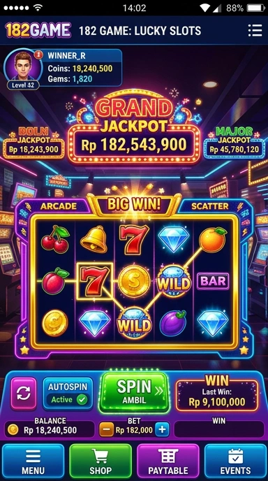 Screenshot aplikasi 182game dengan tampilan antarmuka pengguna yang menarik.